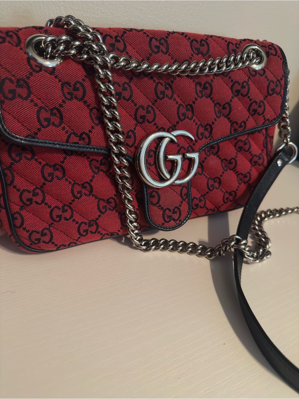 Gucci Marmont Canvas Shoulder Bag - Limited Edition #52 - red and navy
